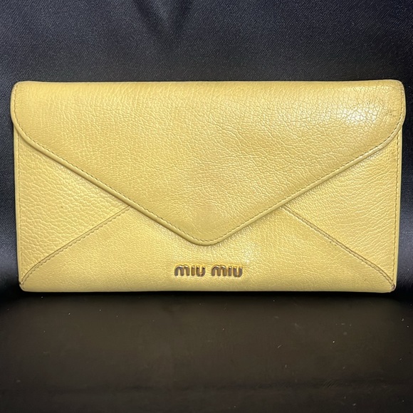 Miu Miu Handbags - MIU MIU Logo Leather Long Bifold Wallet Yellow